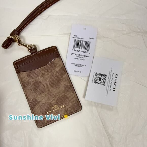 NWT COACH ID Lanyard Signature Canvas Leather Tan/Brown CZ285 - Picture 1 of 8